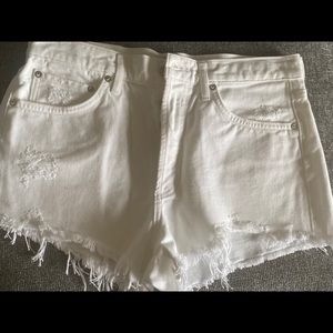 Agolde white denim shorts